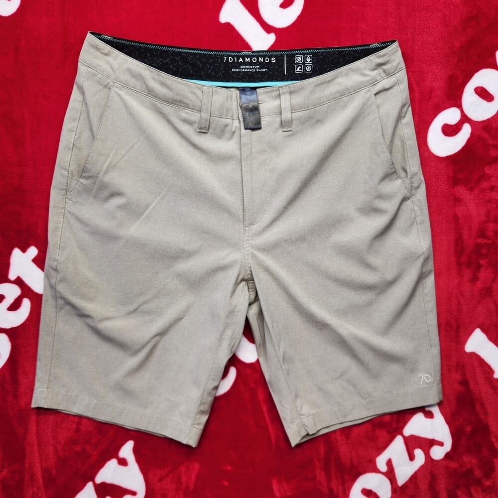 7 Diamonds Momentum Performance Shorts Mens 34 Beige Stretch Golf Casual Flat...